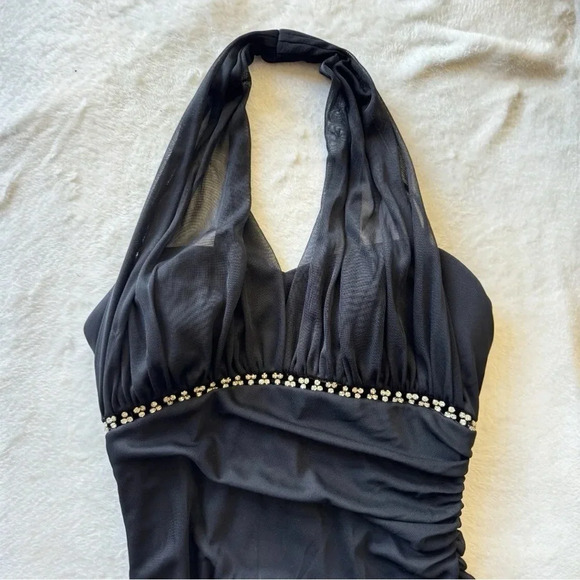 CACHE Vintage 90s Black Sheer Halter Maxi Dress, Black Prom Dress, Fairy Goth - Picture 2 of 11